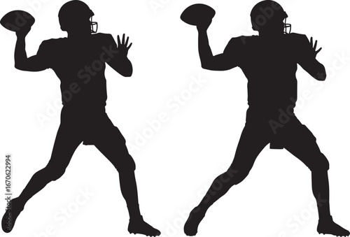 Two american football quarterbacks throwing silhouette