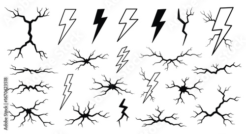 Collection of various lightning bolt and electrical discharge icons