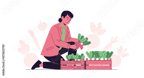 Woman Farmer Harvesting Beets For Sale At Local Farmers Market Event