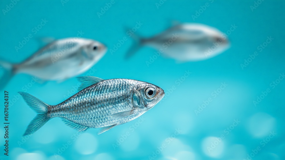 Fototapeta premium A school of fish swimming gracefully in clear turquoise water.