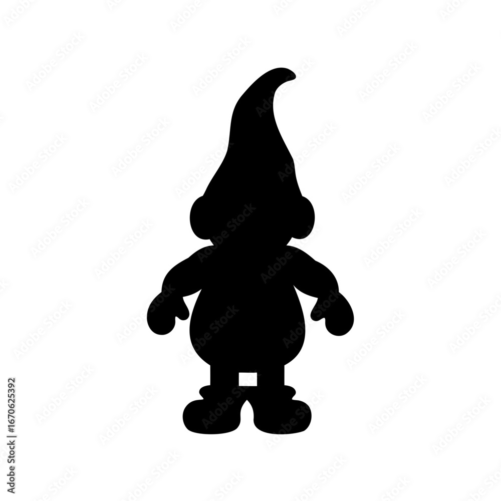 Obraz premium Black Silhouette of a Whimsical Gnome Standing on a White Background