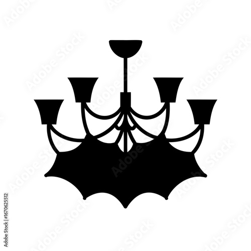 Five arm chandelier silhouette featuring a classic design with elegant curves