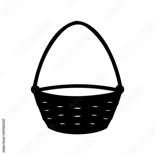 Black and white vector illustration of a simple wicker basket with handle