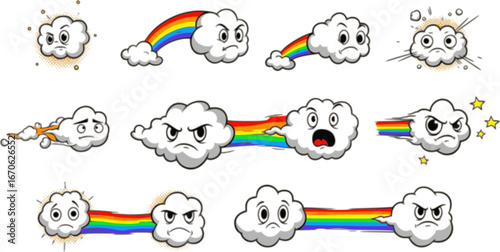 Vector Set of cloud comic with rainbow wake
