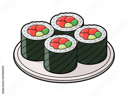 Delicious Sushi Rolls on a Plate Fresh and Colorful Food Illustration Asian Cuisine Healthy Eating Japanese Food Culture Culinary Art