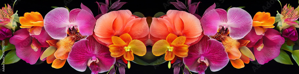 Fototapeta premium Modern flower bouquet contour lines in symmetrical composition