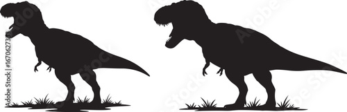 Two tyrannosaurus rex dinosaurs in silhouette
