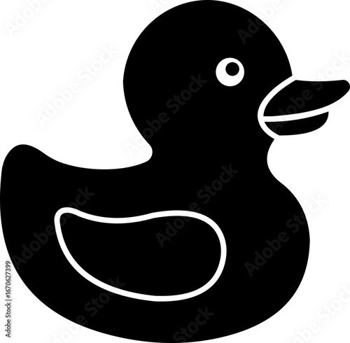 Rubber duck silhouette icon. Classic black rubber duck toy icon isolated on transparent background. Rubber duck icon vector illustration design.