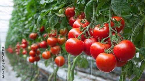 Wallpaper Mural Juicy Red Tomatoes Hanging on Vibrant Vines Inside a Lush Greenhouse Torontodigital.ca