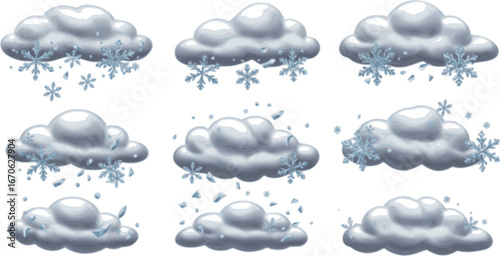 Vector Set of cloud with snowflakes and snow scraps
