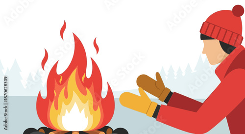Warming Hands By The Bonfire During Winter Adventure Outdoor Leisure Activity