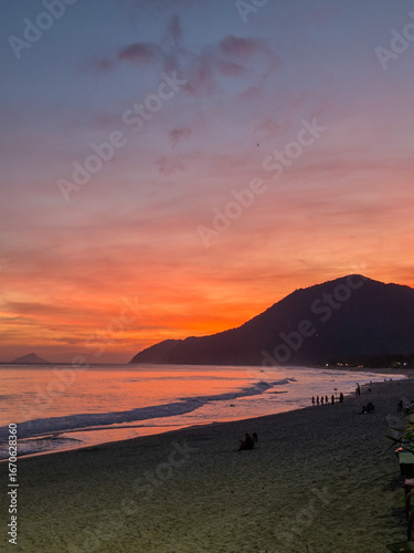 Beautiful pink sunset on a paradisiacal beach