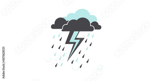Weather icon representing a storm with dark clouds rain and lightning bolt illustration