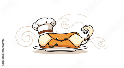 Whimsical Chef Cannoli Delights Dessert Food Design Element Illustration