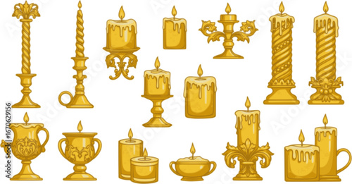 Vector Set of ornate golden candle
