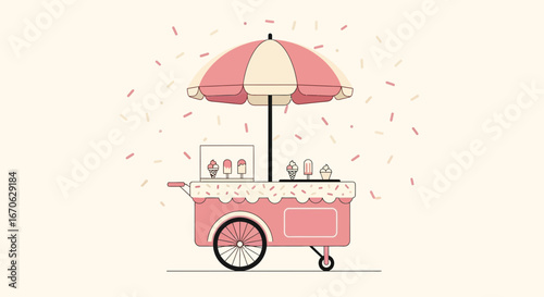 Whimsical Ice Cream Cart Illustration Sweet Treats and Summer Vibes