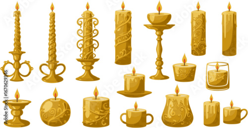 Vector Set of ornate golden candle
