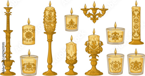 Vector Set of ornate golden candle
