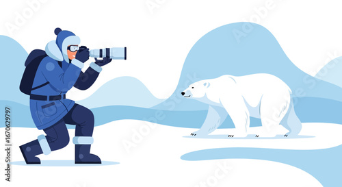 Wildlife Photographer Capturing A Majestic Polar Bear In The Arctic Landscape