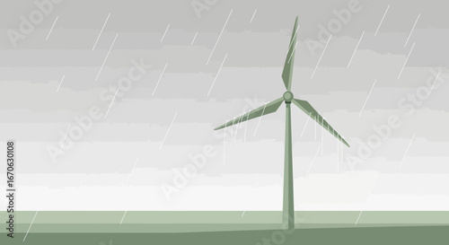 Wind Turbine Generates Clean Energy During a Rainstorm For Sustainable Future