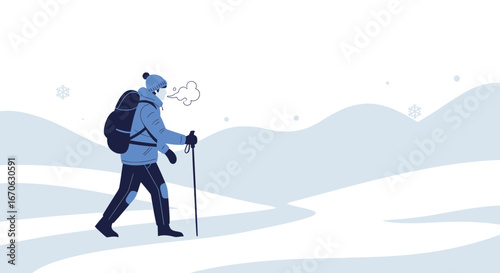 Winter Adventure Awaits Solo Hiker Trekking Through Snowy Landscape