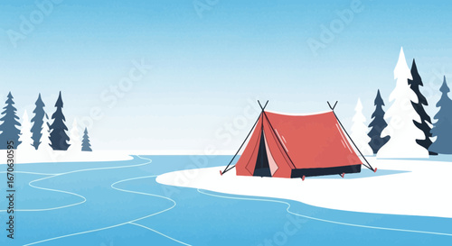 Winter Adventure Awaits Snowy Wilderness Camp Scene For Outdoor Enthusiasts