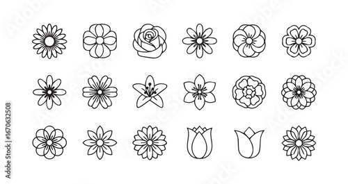 Flower head line art icon bundle illustration