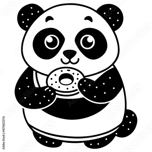  vector illustration of a chubby panda eating a big donut