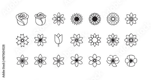 Flower head line art icon bundle illustration