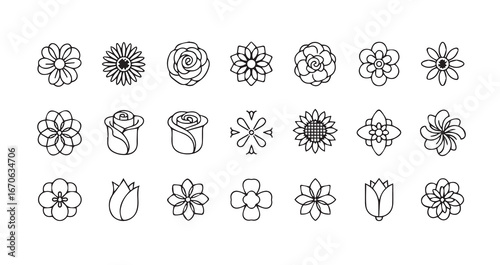 Flower head line art icon bundle illustration