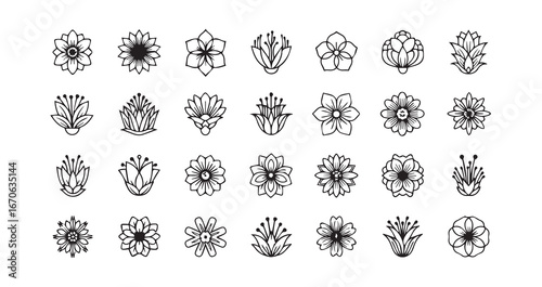 Flower head line art icon bundle illustration