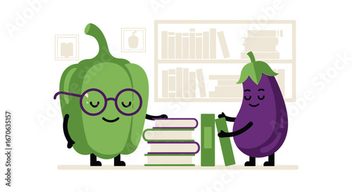 Vegetable Friends Reading Books In The Library Study And Education
