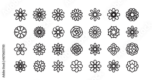 Flower head line art icon bundle illustration