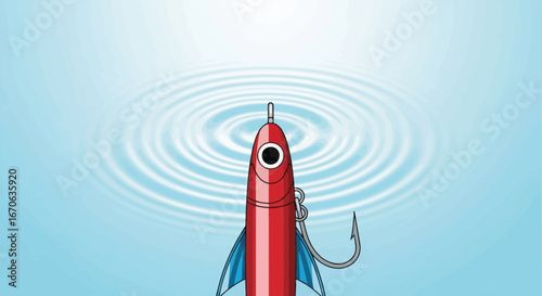 Vibrant Fishing Lure Sinking Into Clear Waters Creates a Rippled Surface