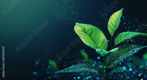 green leaves on blue background