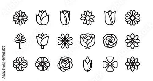 Flower head line art icon bundle illustration