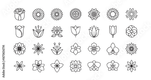 Flower head line art icon bundle illustration