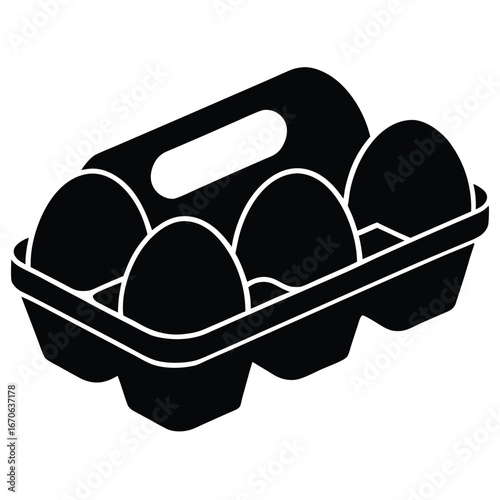 Black silhouette of a carton of eggs with four eggs inside on a white background egg carton egg container