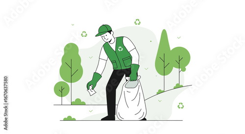 Volunteer Collecting Waste For Green Environment And Ecological Awareness