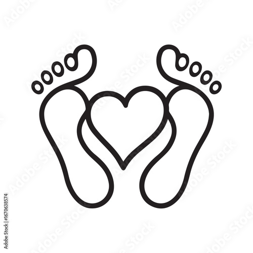 Vector art of footprints of a newborn baby with a heart shape, representing love, care, and the beginning of a new life