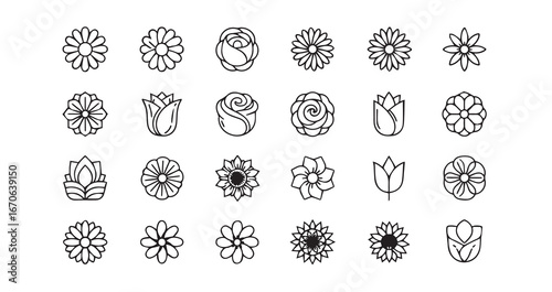 Flower head line art icon bundle illustration