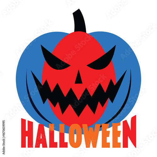 Halloween Pumpkin with Spooky Face and Text on White Background jackolantern scary