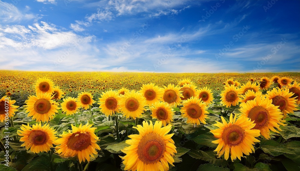 Obraz premium bright yellow sunflowers against a vibrant blue sky
