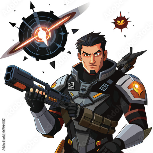 Futuristic soldier with advanced weaponry and sci fi elements