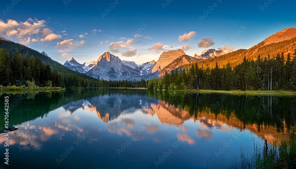 Obraz premium lakes and mountains reflect the sunset