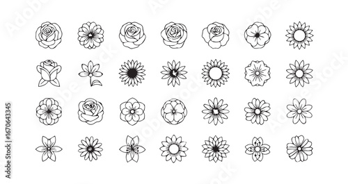 Flower head line art icon bundle illustration