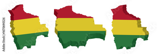 Vector art of three dimensional maps of bolivia with flag colors