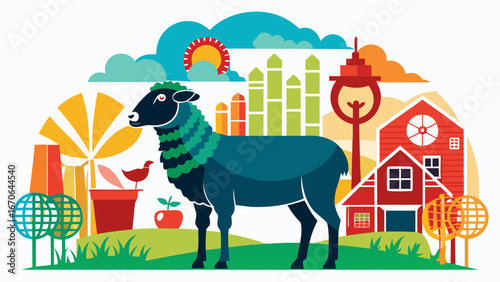 Clean and modern vector sheep silhouette vector art farm animal illustration livestock design graphic template ewe lamb ram wool farming white background
