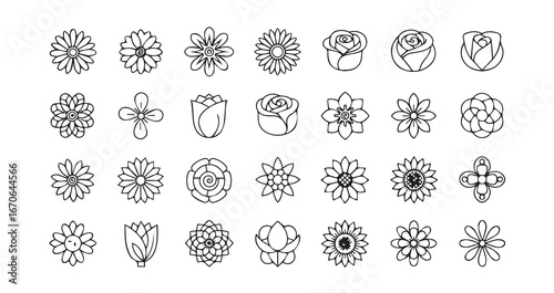 Flower head line art icon bundle illustration