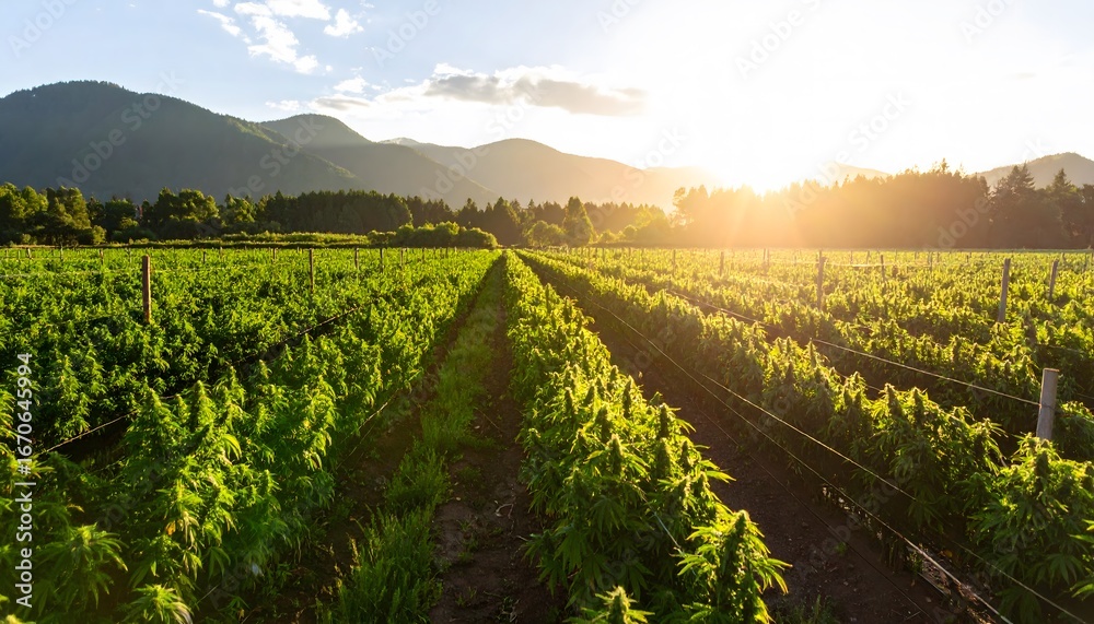 Naklejka premium Hemp field at sunset (1)